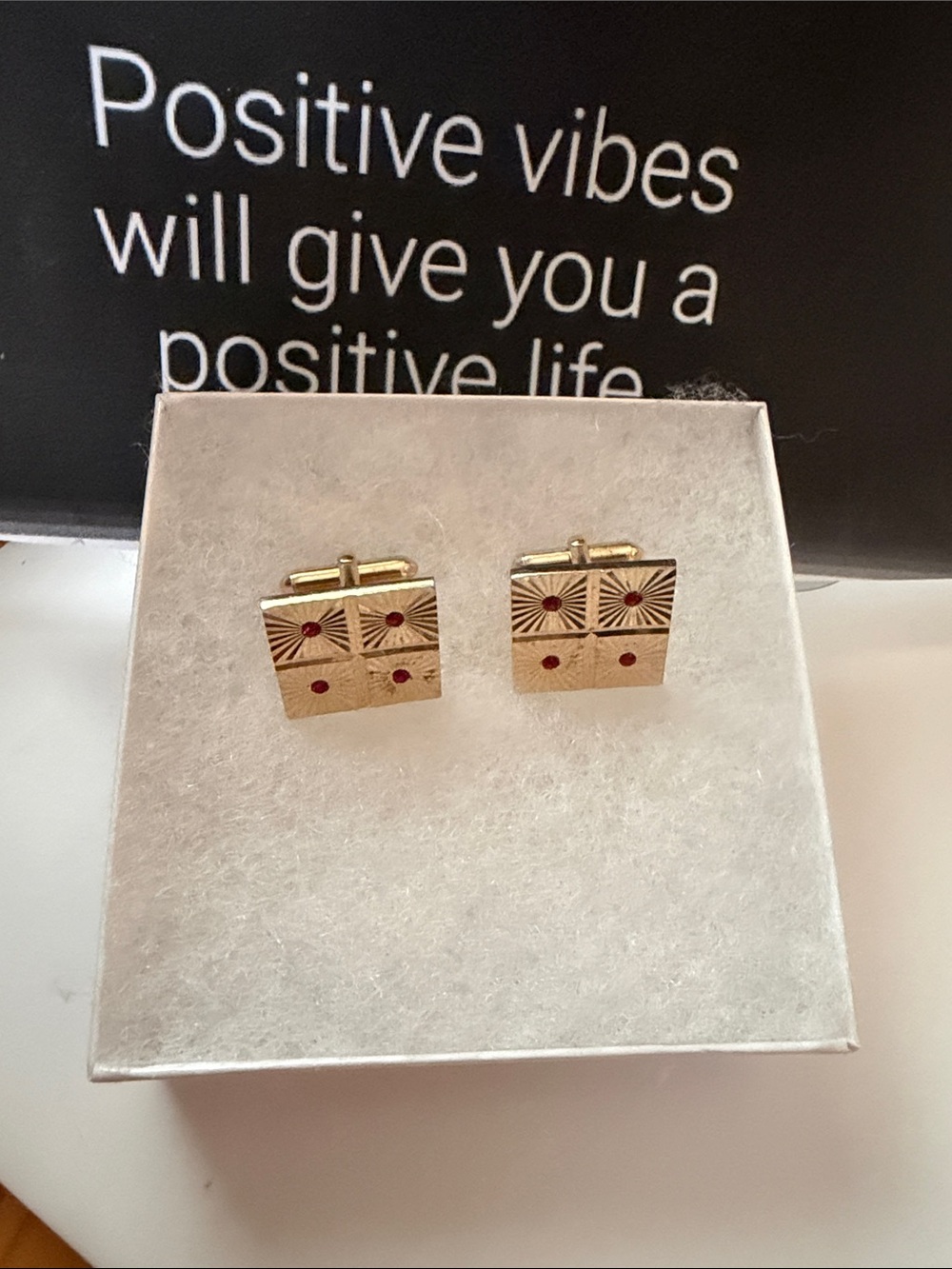 Vintage 1950’s gold tone Cufflinks featuring a red stone Sunburst Design ✨